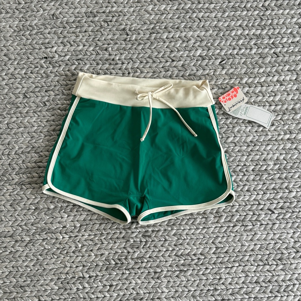 FP Movement by Free People Green Swim Shorts with Cream Waistband